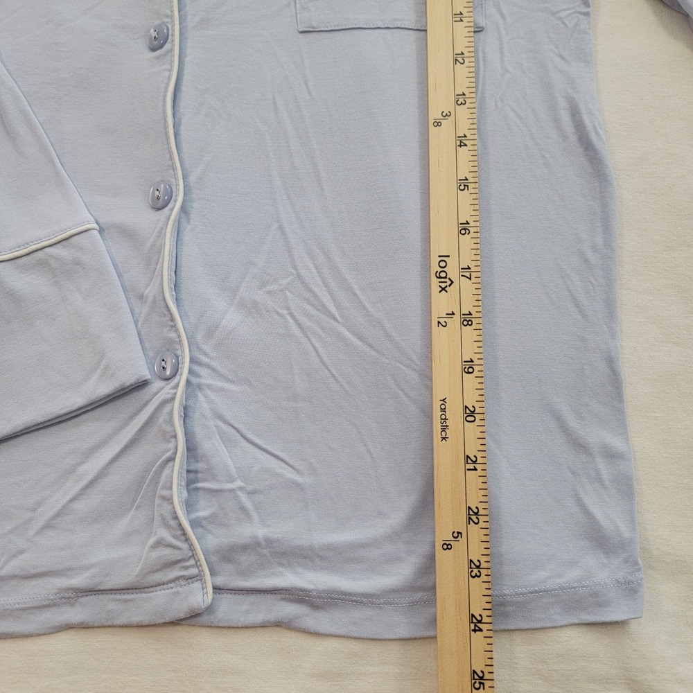 Womens Light Blue Pajama Set Long Sleeve Button Down Pants Piping Sleepwear XL - Picture 6 of 11
